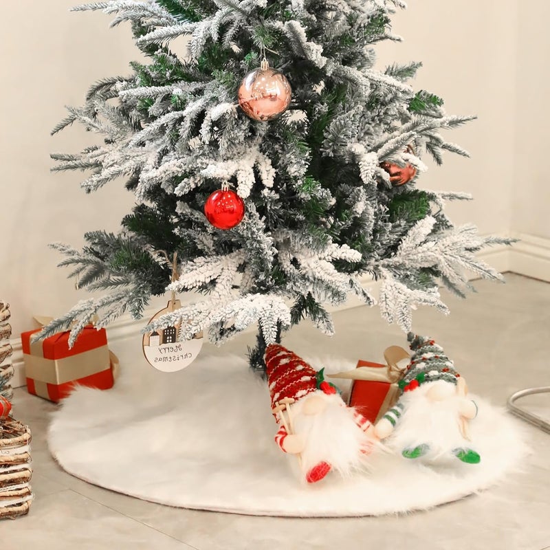 Lerryone Christmas Tree Skirt, 31 Inch Faux Fur White Tree Skirts Small Snowy White Plush Velvet Xmas Tree Mat Base Cover for Holiday Home Party Decorations - Image 2